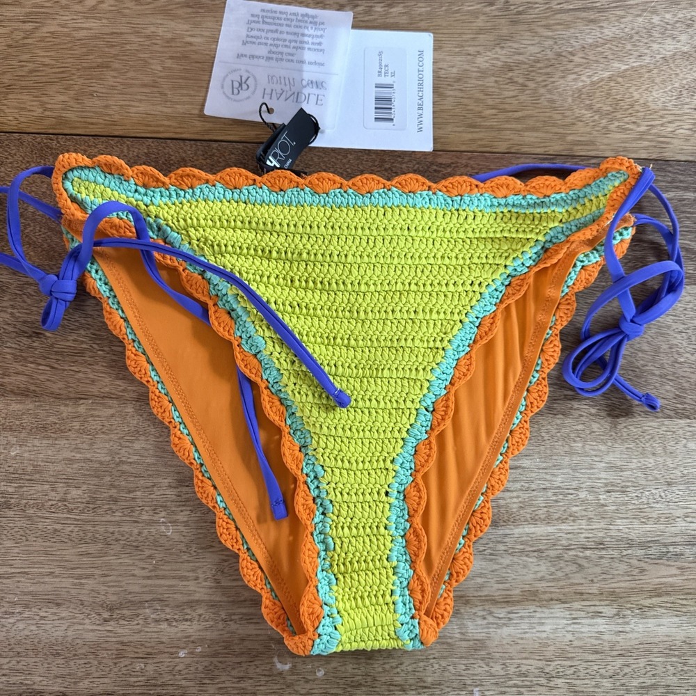 Beach Riot Winona Soleil Bikini Bottom Technicolor Rays Crochet XL NWT